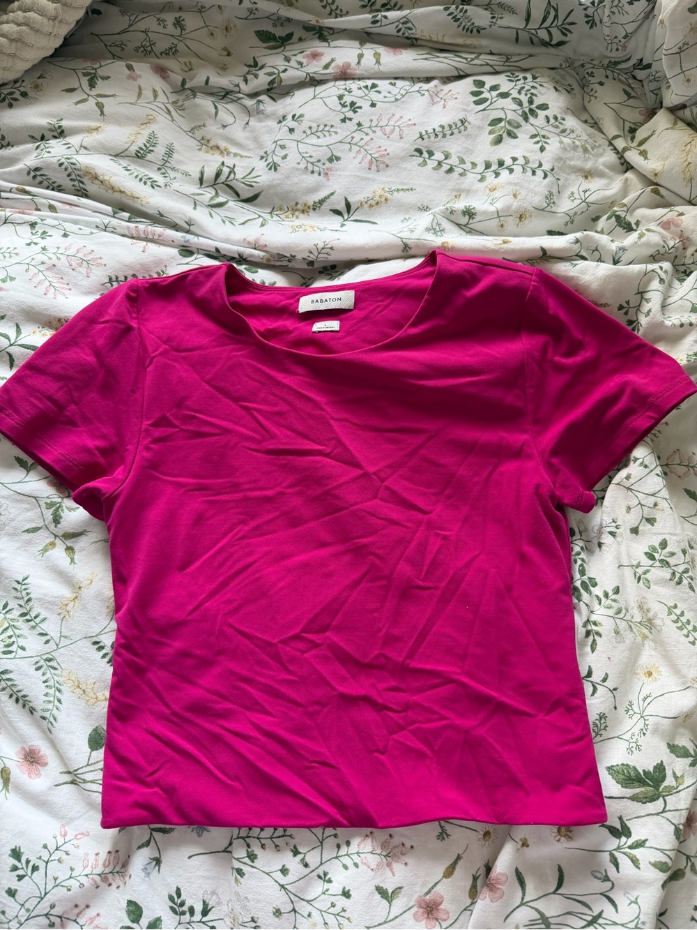 Babaton Short Sleeve Crewneck Tee in Hot Pink